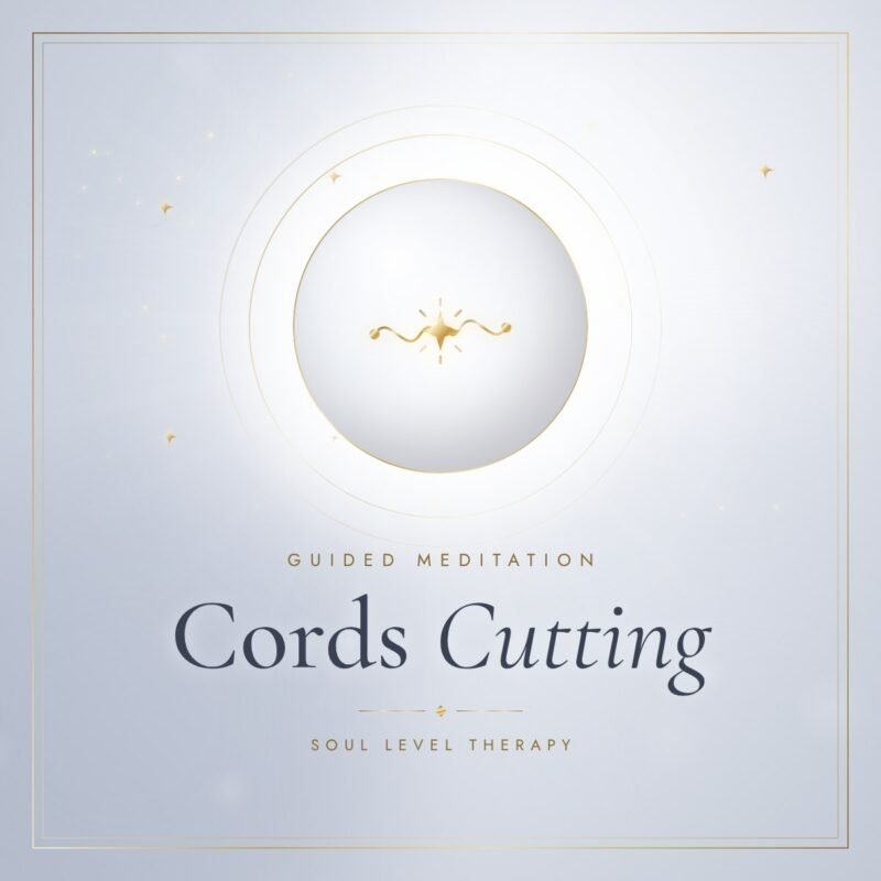 Cords Cutting guided meditation cover – a gold cord released by light on soft silver, Soul Level Therapy