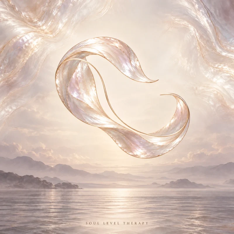 Cords Cutting Guided Meditation by Soul Level Therapy – pearl ribbon artwork over a calm sea