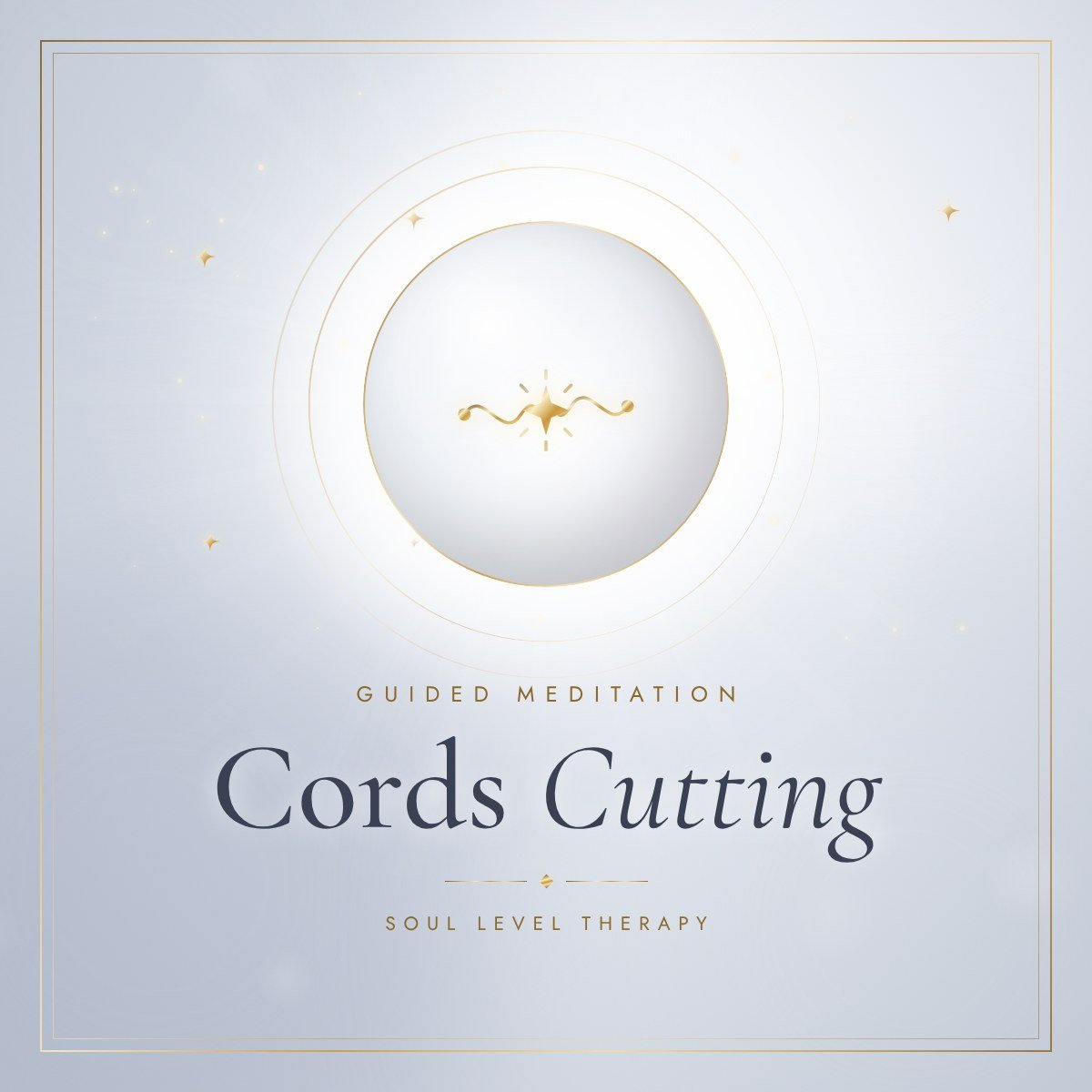 Cords Cutting guided meditation cover – a gold cord released by light on soft silver, Soul Level Therapy
