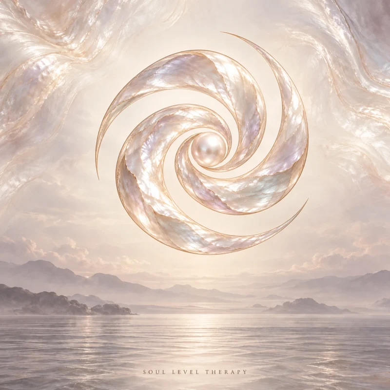 Galactic Wisdom Guided Meditation by Soul Level Therapy – pearl spiral artwork over a calm sea