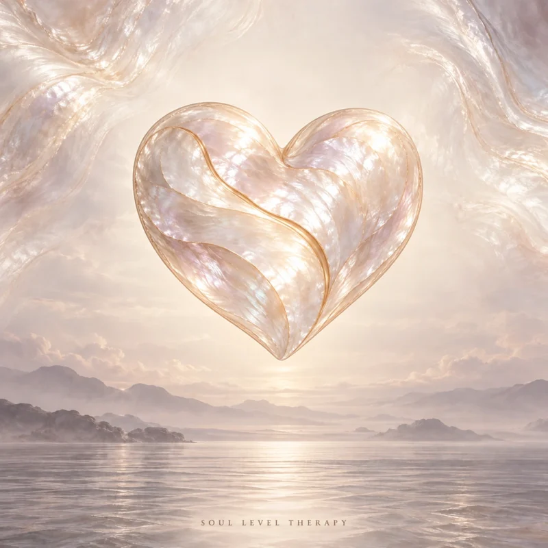 Heal Your Heart Subconscious Reprogramming Meditation by Soul Level Therapy – pearl heart artwork over a calm sea