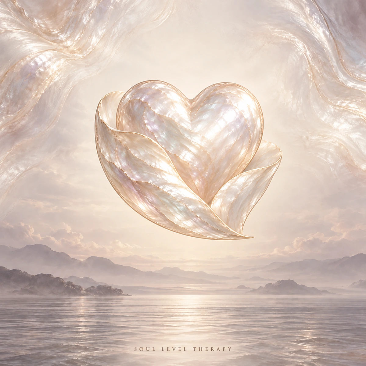Love Yourself First Subconscious Reprogramming Meditation by Soul Level Therapy – pearl heart and leaf artwork over a calm sea
