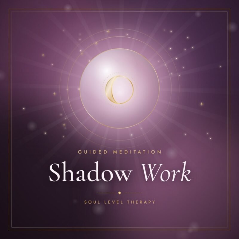 Shadow Work guided meditation cover – gold eclipse on deep plum, Soul Level Therapy