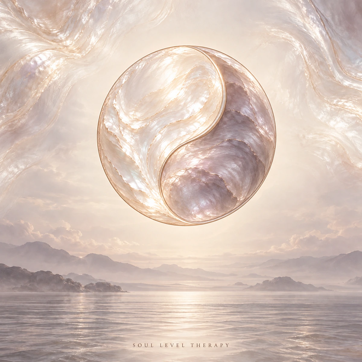 Shadow Work Guided Meditation by Soul Level Therapy – pearl yin-yang artwork over a calm sea