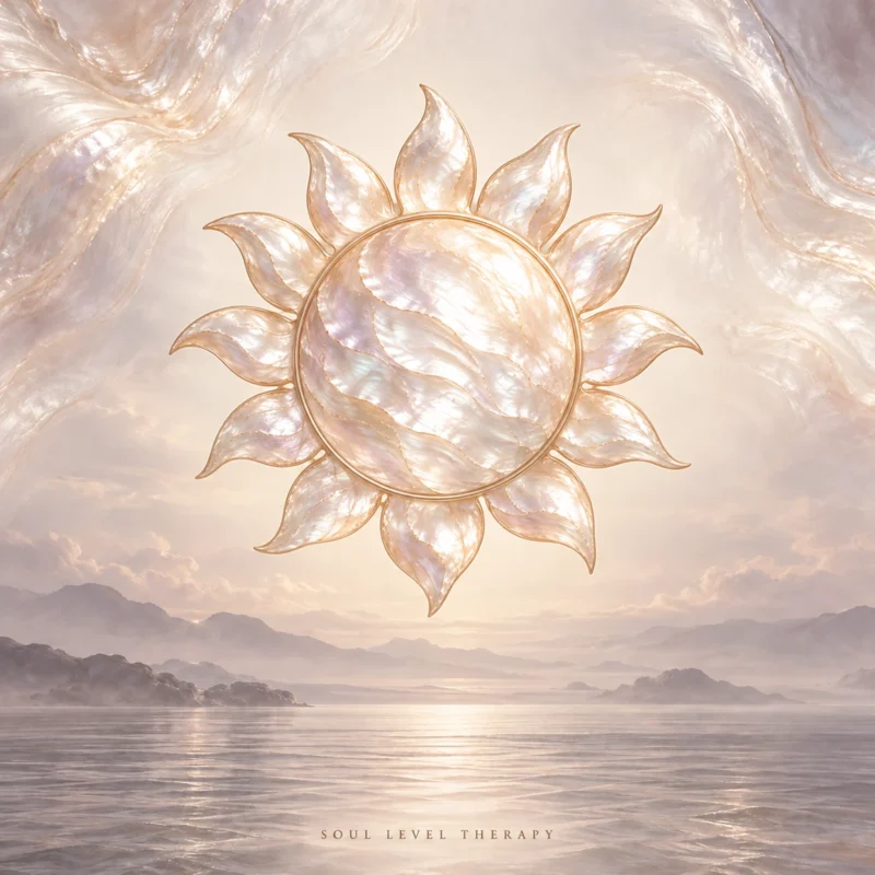 Unleash Abundance Subconscious Reprogramming Meditation by Soul Level Therapy – pearl sun artwork over a calm sea